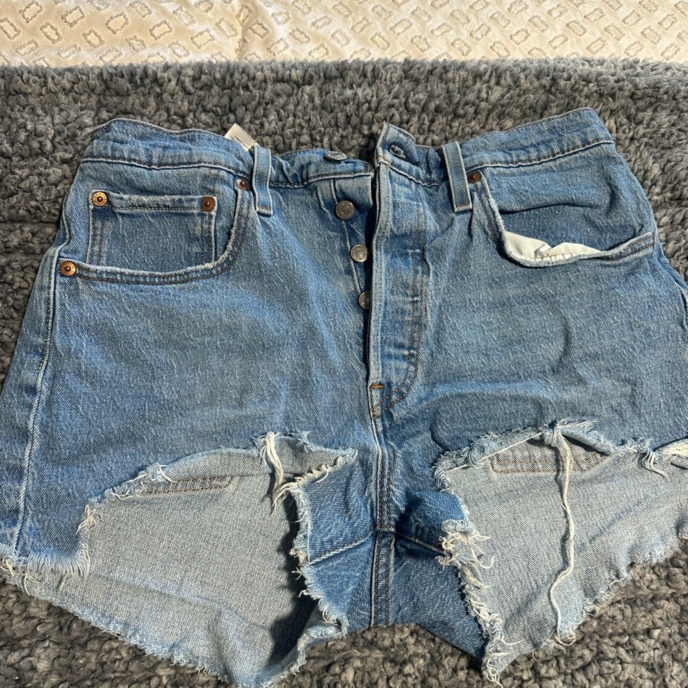 Levi's Light Blue Distressed High-Rise Denim Shorts